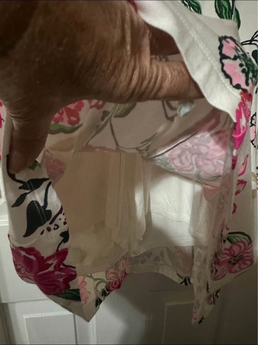 Lilly Pulitzer White Long-Sleeve Romper with Pink & Green Floral Print - Picture 3 of 3